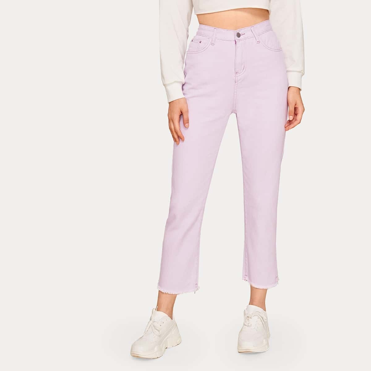 

Raw Hem Solid Jeans, Purple pastel