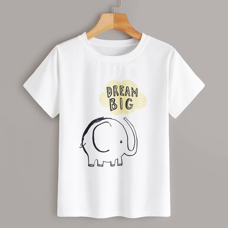 

Letter & Elephant Print Tee, White