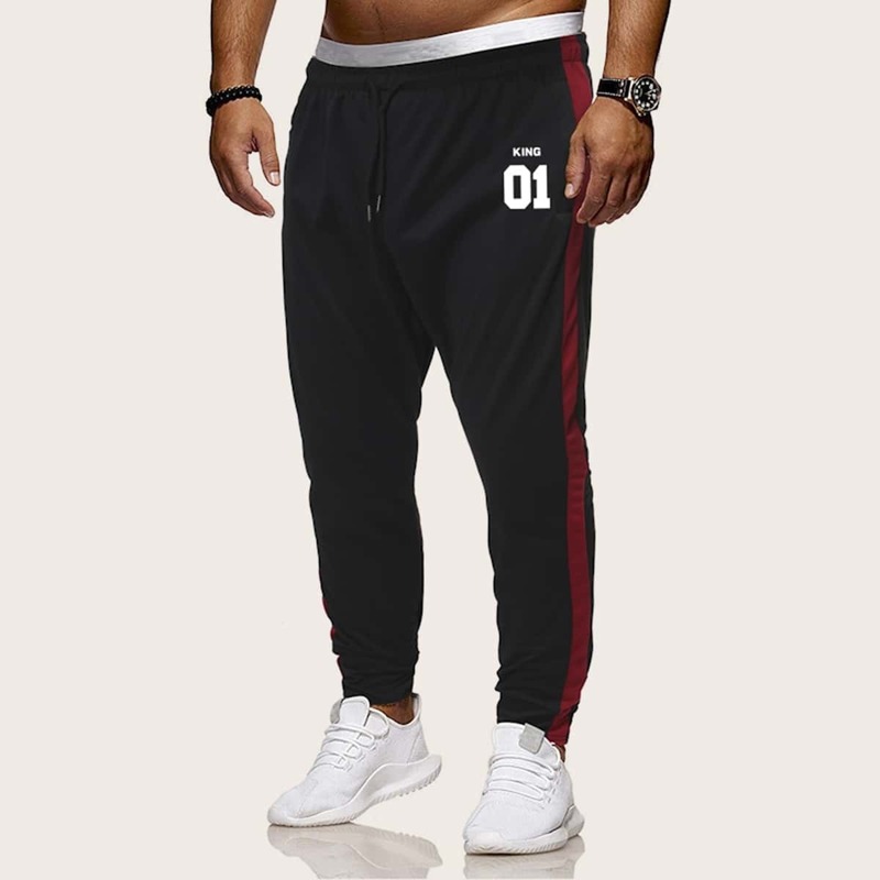 

Guys Contrast Panel Drawstring Sweatpants, Black