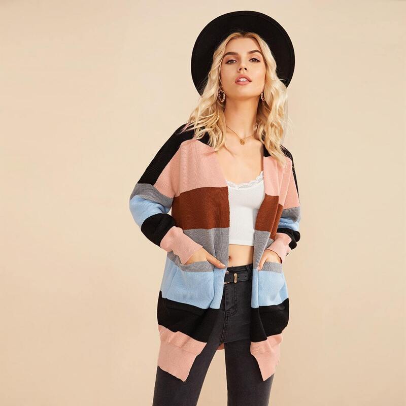 

Pocket Side Cut And Sew Cardigan, Multicolor