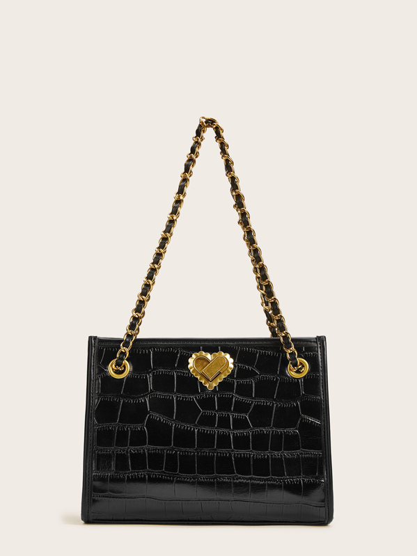 Croc Embossed Twist Lock Tote Bag