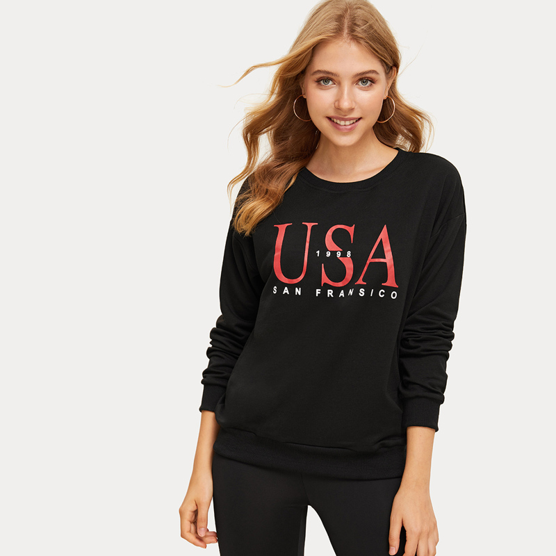 

Letter & Number Print Sweatshirt, Black