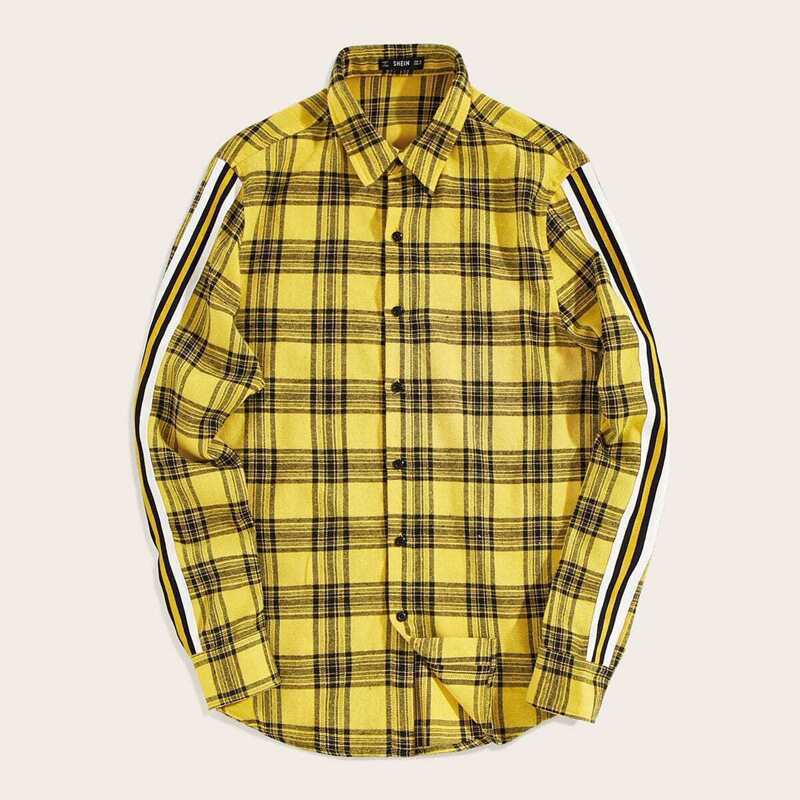 

Guys Striped Tape Side Plaid Shirt, Yellow bright