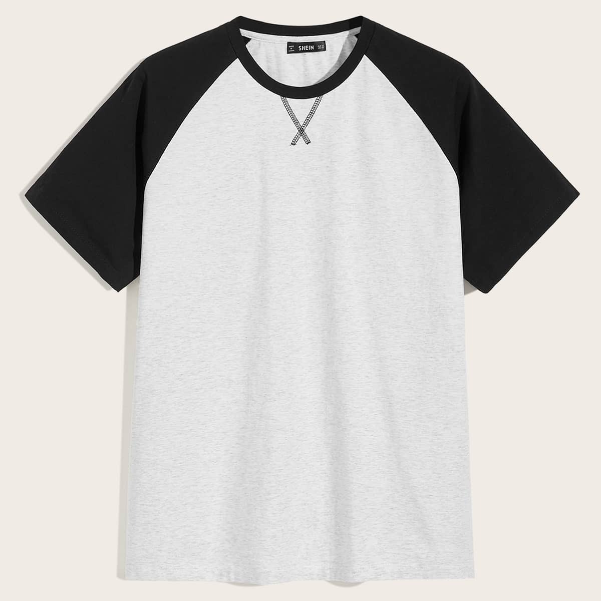 

Guys Contrast Stitch Detail Raglan Sleeve Tee, Grey