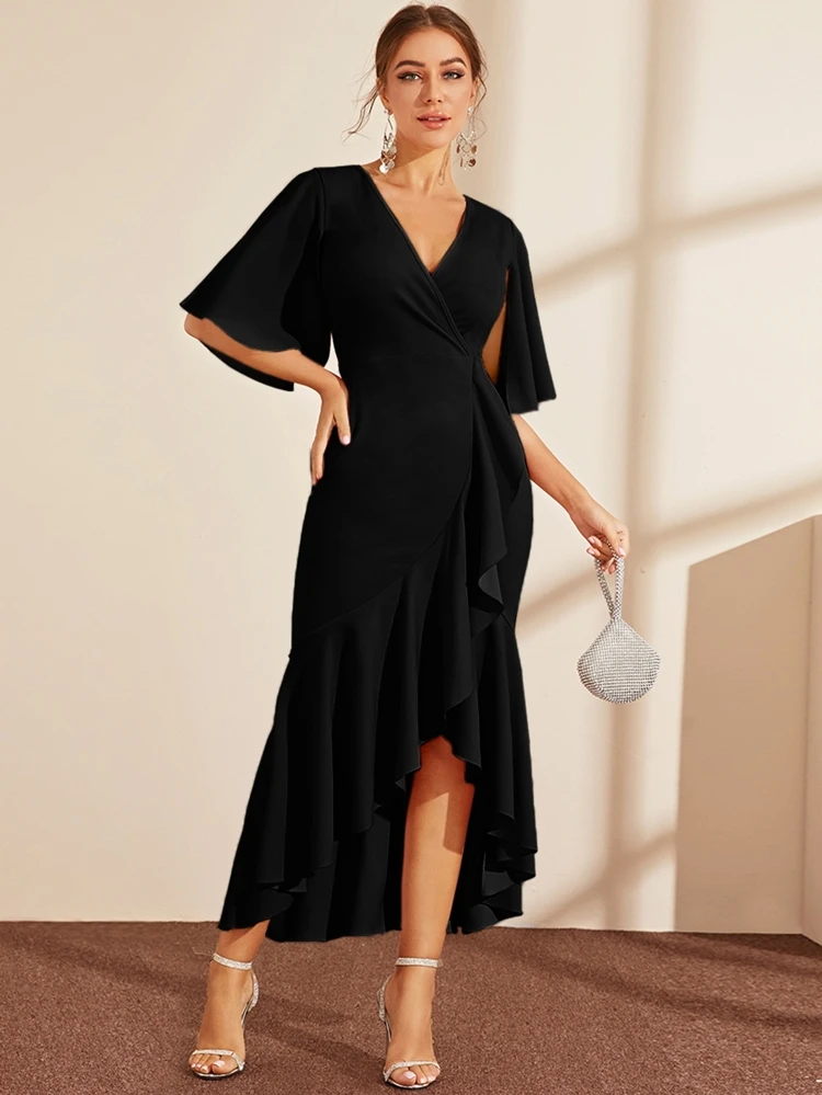 dip hem wrap dress