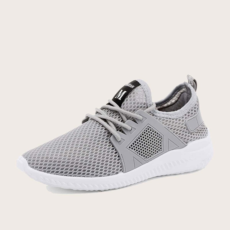 

Guys Lace-up Front Mesh Panel Trainers, Grey