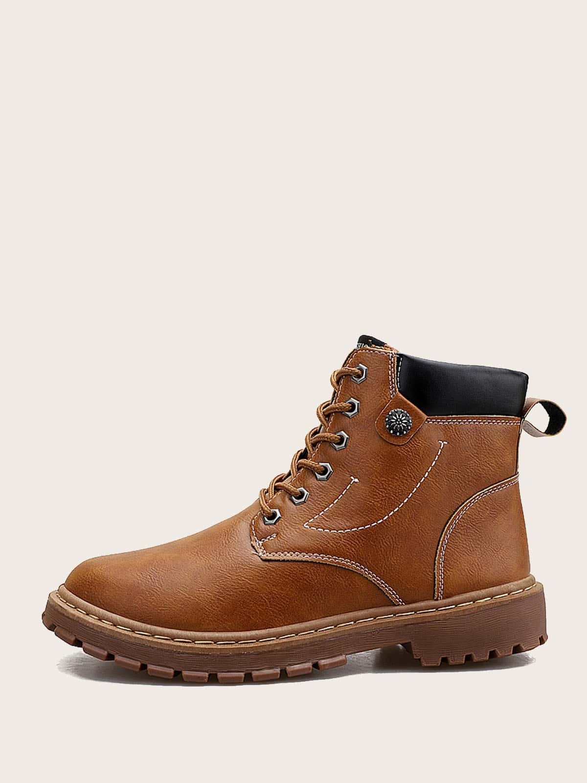 Men Lace-up Front Lug Sole Boots