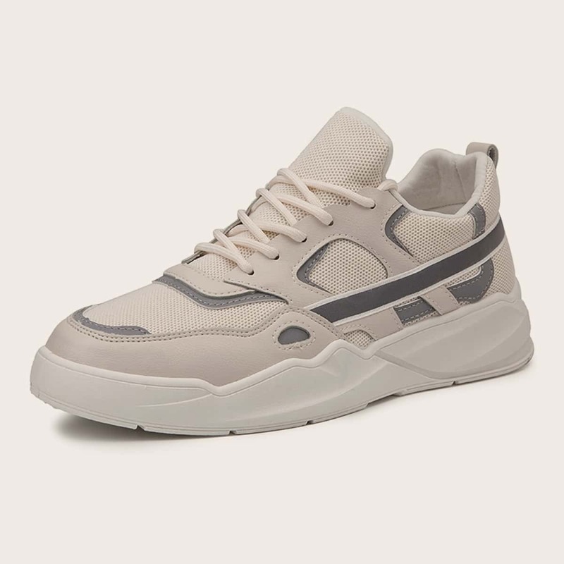 

Guys Lace-up Front Mesh Panel Trainers, Beige
