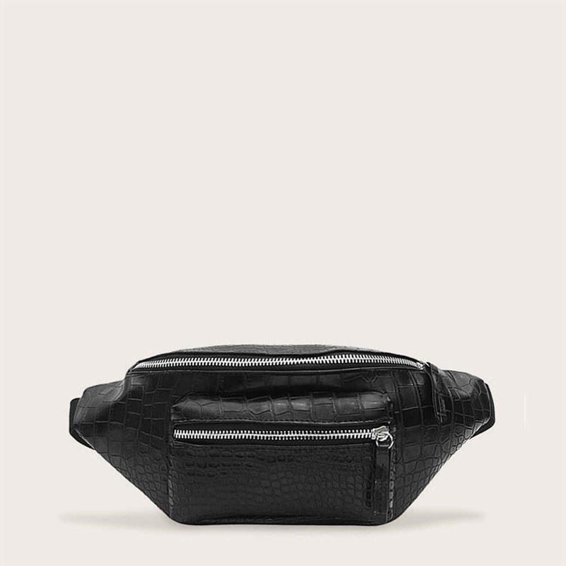 

Croc Embossed Fanny Pack, Black