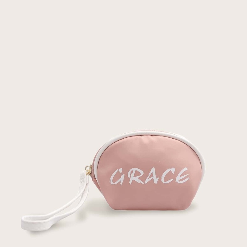 

Letter Print Purse With Wristlet, Pink