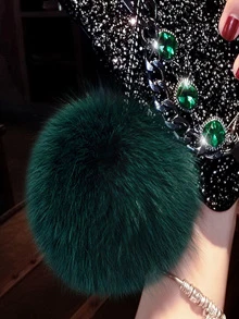 带手机挂饰毛球吊坠亮片手机壳，兼容 15/15Plus/15Pro/15Pro Max，国际版，非国内版 - 黑色 - 查看 2