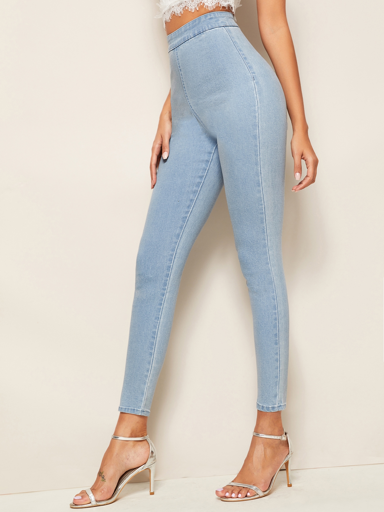 Bleach Wash High-Waisted High Stretch Skinny Jeggings thumbnail