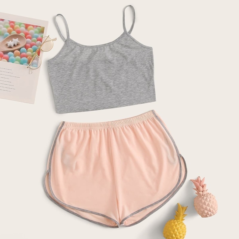 

Contrast Binding Cami Pajama Set, Multicolor