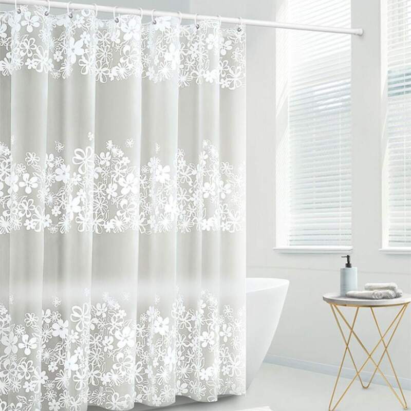 

Flower Print Water-proof Shower Curtain, White