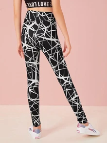 SHEIN Tween Girl Allover Print Wide Waistband Leggings - Black - View 3