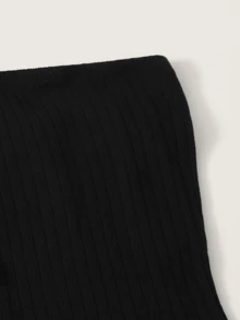 SHEIN Conjunto top tubo tejido de canalé con botón delantero con shorts con cinturón de cintura con volante - Multicolor - Ver 3