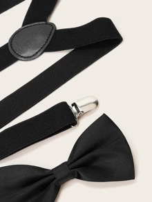 Men Solid Suspenders & Bow Tie Harness - Black - View 2