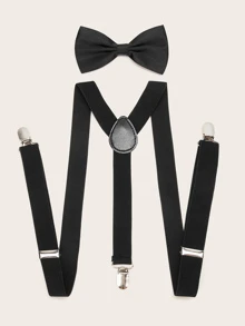 Men Solid Suspenders & Bow Tie Harness - Black - View 1