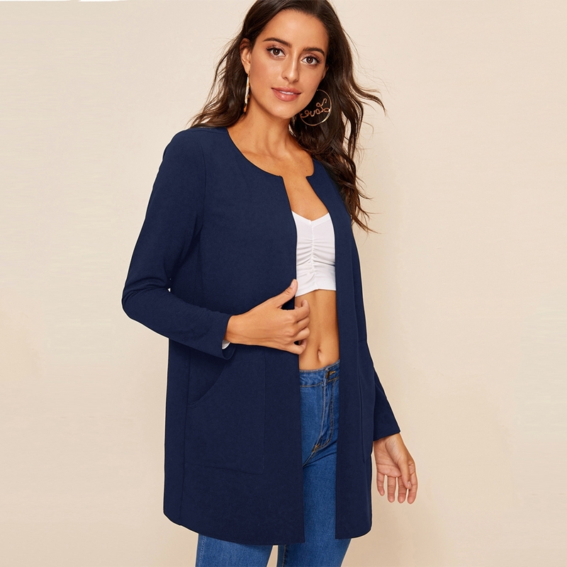 

Pocket Side Solid Coat, Navy blue