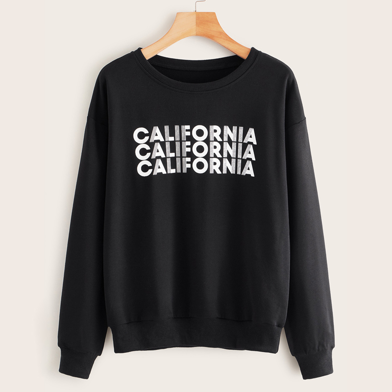 

Letter Print Drop Shoulder Sweatshirt, Black