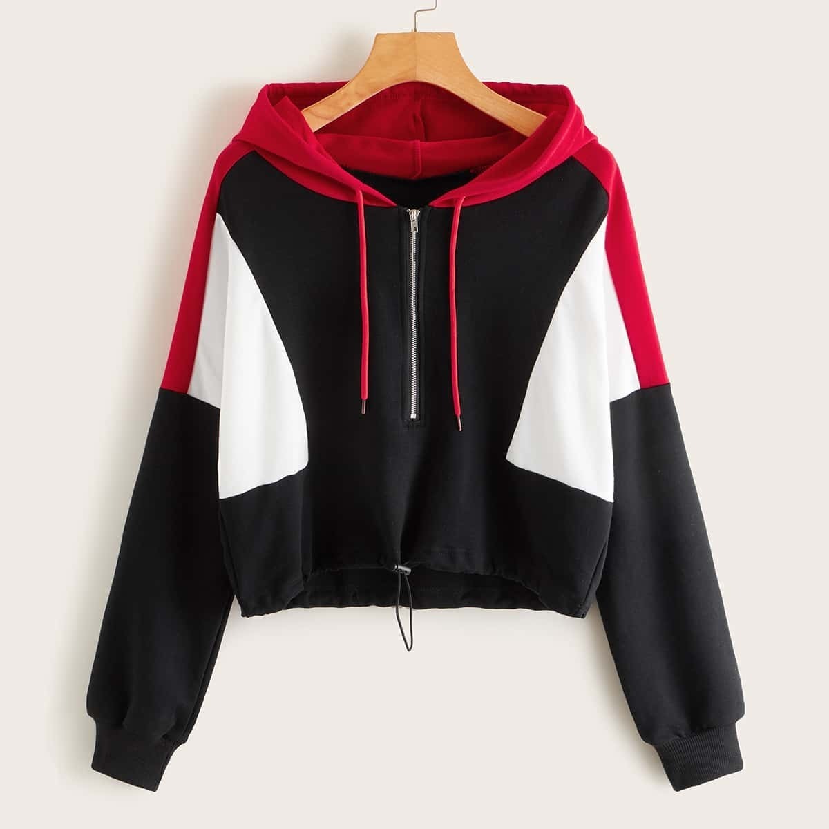 

Cut And Sew Panel Half Zip Hoodie, Multicolor