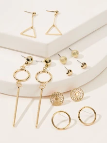 RINTOLER Geometric & Bar Decor Earrings 6pairs - Yellow Gold - View 2