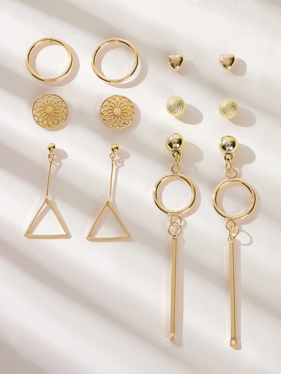 RINTOLER Geometric & Bar Decor Earrings 6pairs - Yellow Gold - View 1