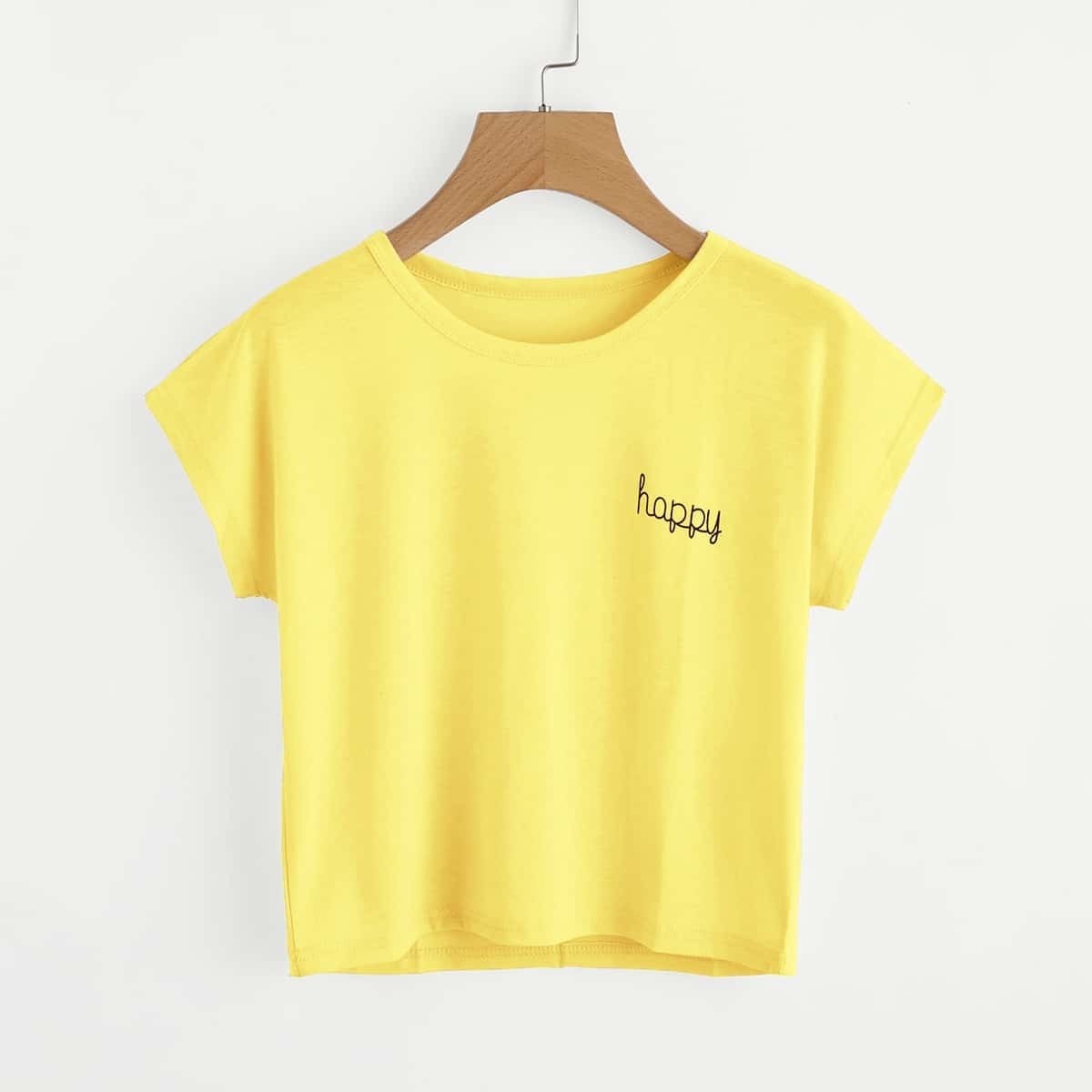 

Letter Graphic Round Neck Tee, Yellow