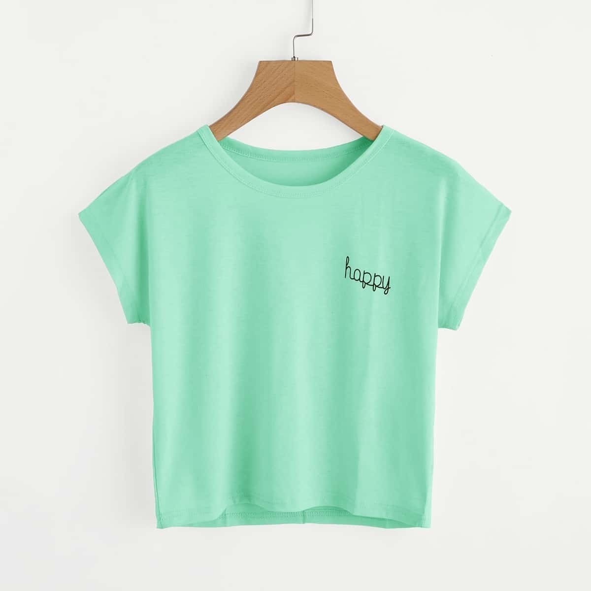 

Letter Graphic Round Neck Tee, Green