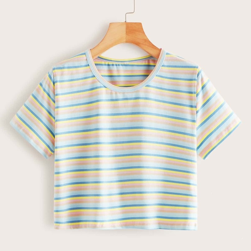 

Colorful Striped Short Sleeve Tee, Multicolor