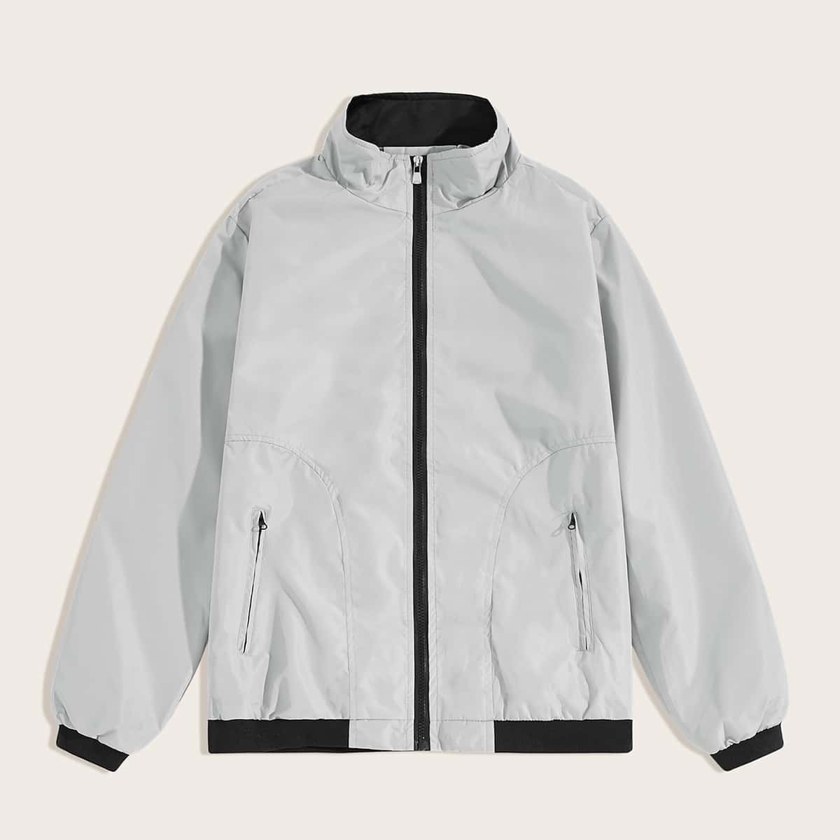 

Guys Contrast Binding Zipper Windbreaker Jacket, Grey