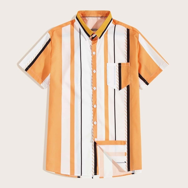 

Guys Button Front Patched Pocket Striped Shirt, Multicolor