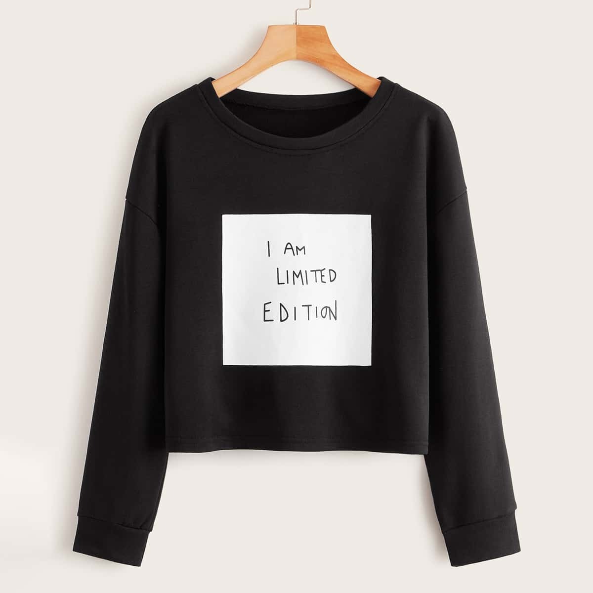 

Slogan Graphic Round Neck Sweatshirt, Black
