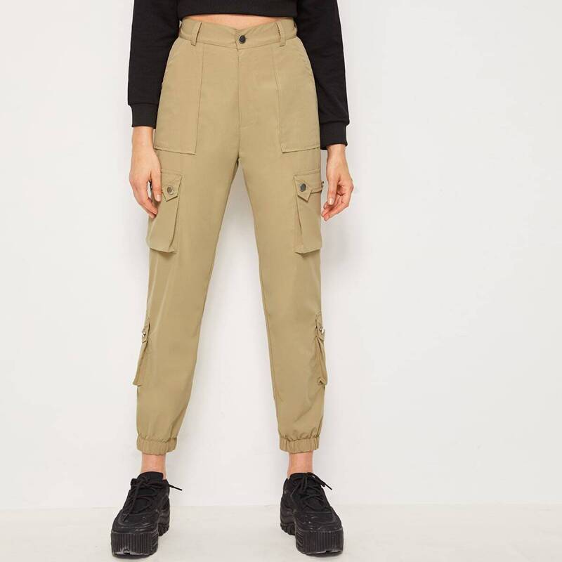 

Solid Side Pocket Cargo Pants, Khaki