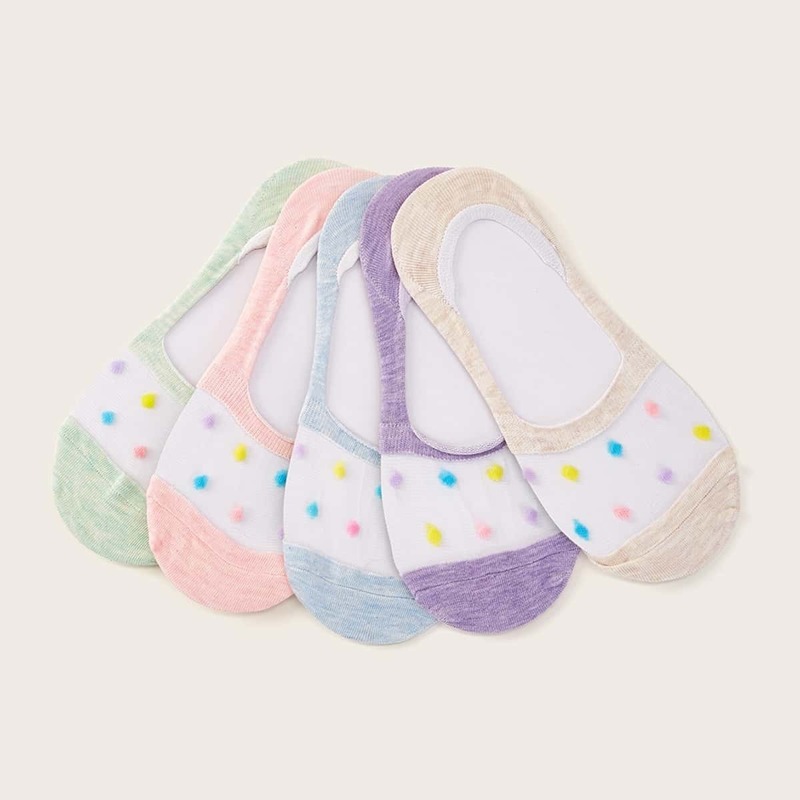 

Pom Pom Decor Invisible Socks 5pairs, Multicolor