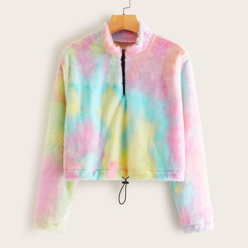 

Tie Dye Drawstring Hem Flannel Sweatshirt, Multicolor