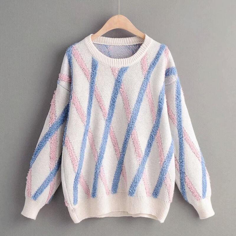 

Drop Shoulder Diagonal Striped Knit Sweater, Multicolor