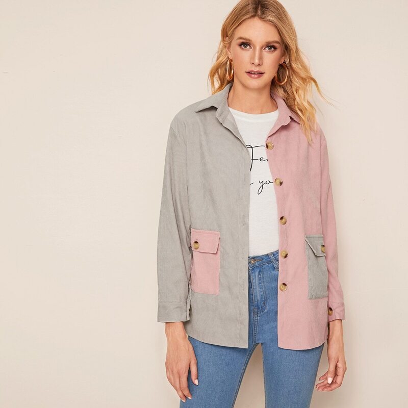 

Two Tone Button Front Coat, Multicolor