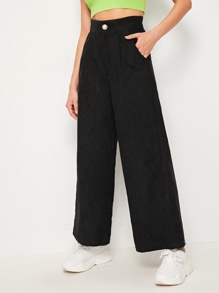Pocket Side Wide Leg Corduroy Pants