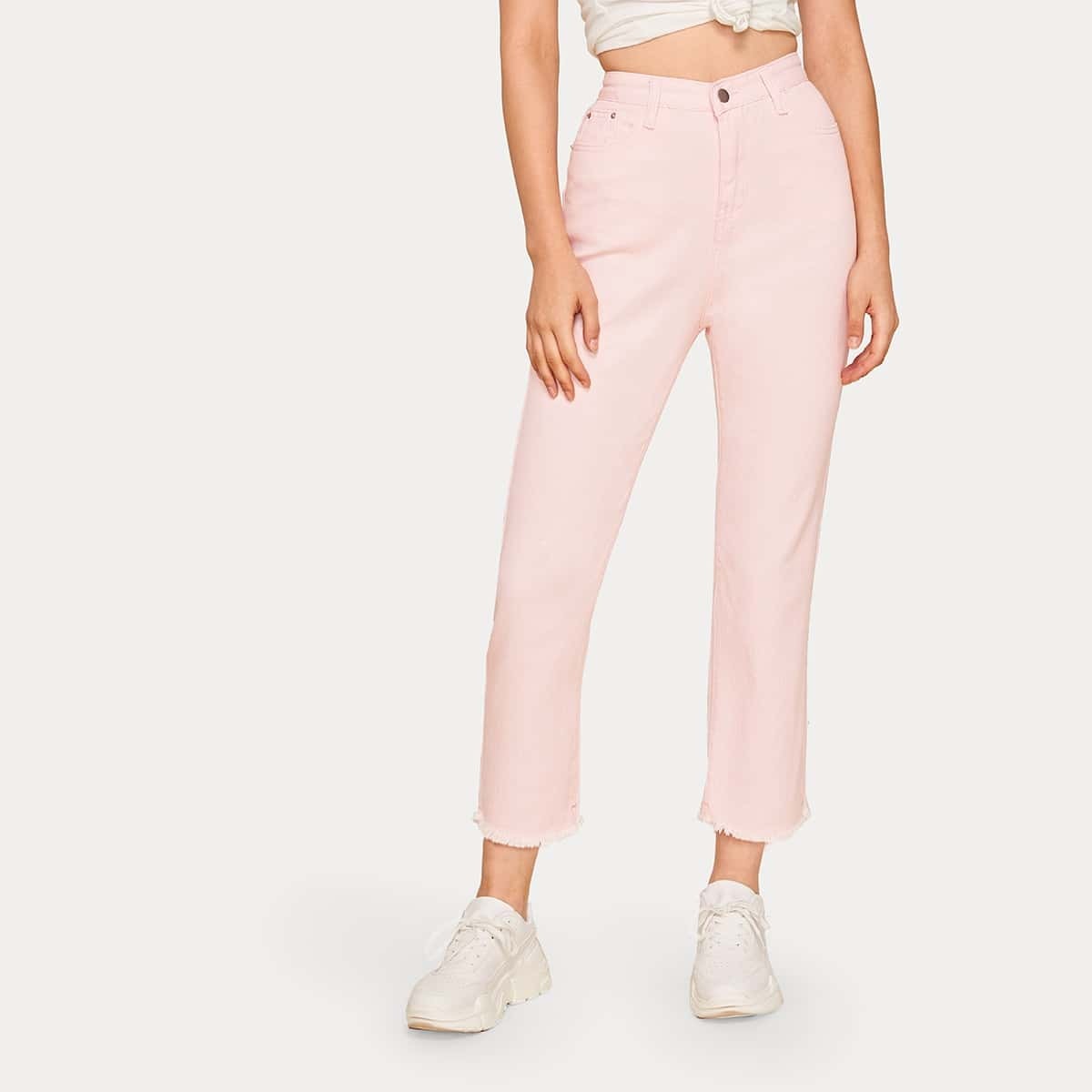 

Raw Hem Straight Leg Jeans, Pink