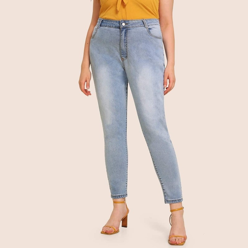 

Plus Light Wash Button Fly Jeans, Blue
