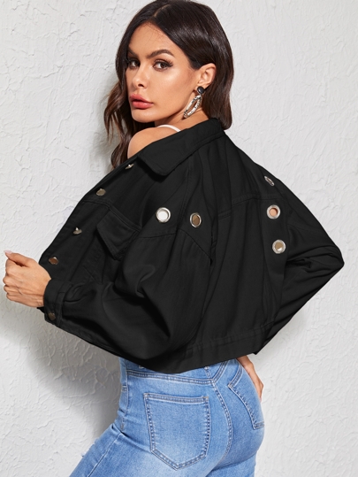 Veste en jean délavée avec œillets