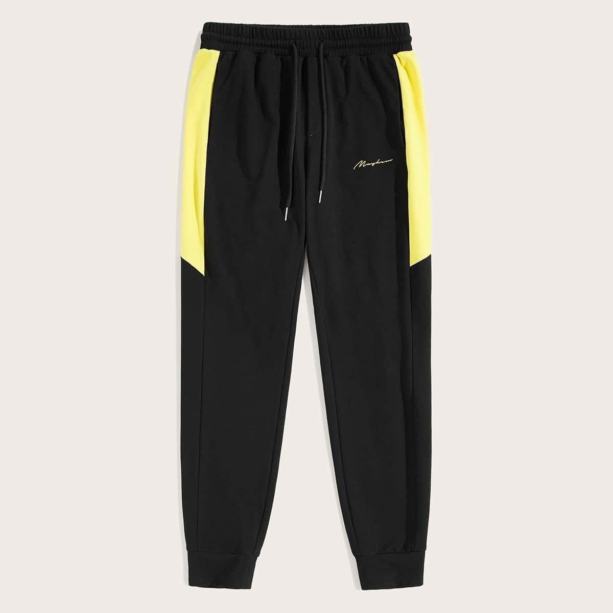 

Guys Drawstring Waist Contrast Sideseam Sweatpants, Black