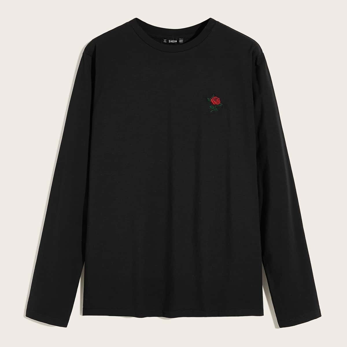 

Guys Embroidered Rose Tee, Black