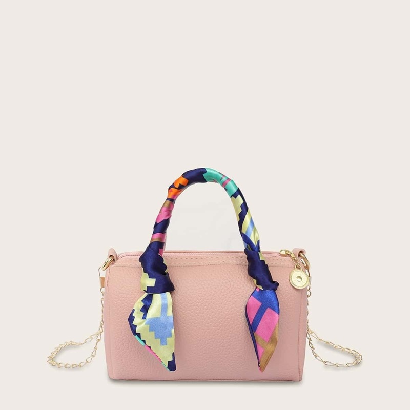 

Chain Strap Twilly Scarf Satchel Bag, Pink