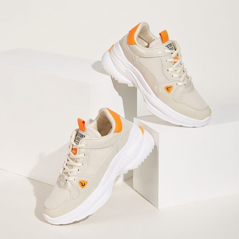 

Lace-up Front Chunky Sole Trainers, Beige