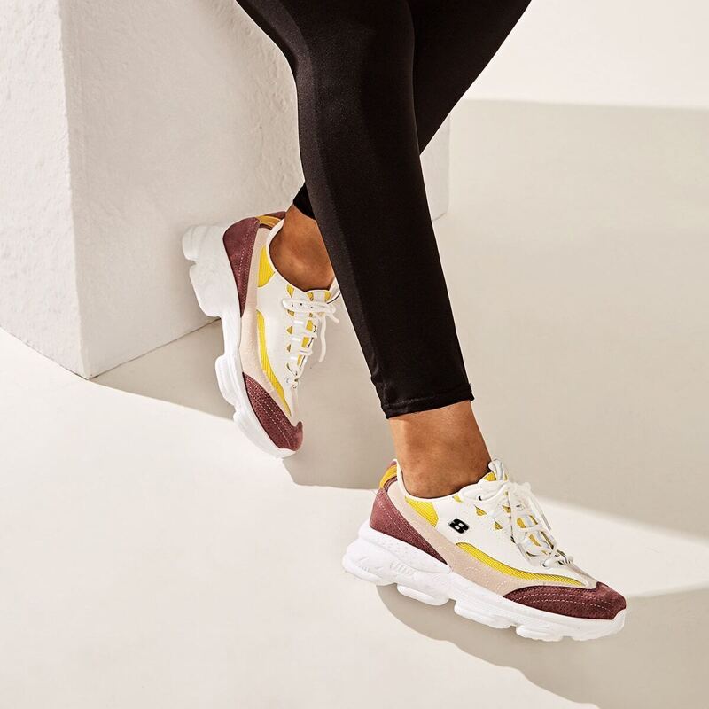 

Lace-up Front Suede Panel Trainers, Multicolor