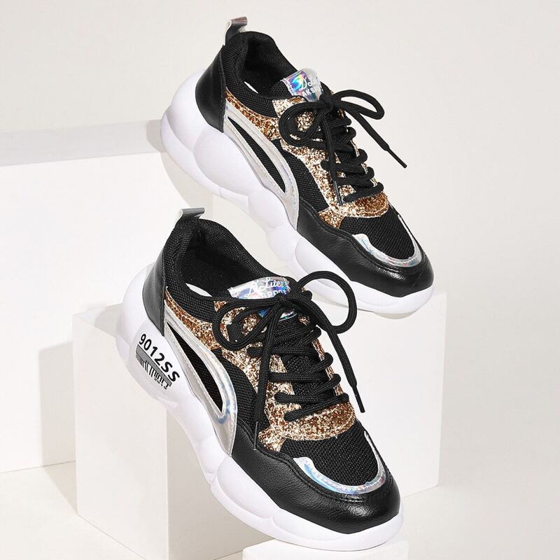 

Lace-up Front Glitter Detail Trainers, Multicolor