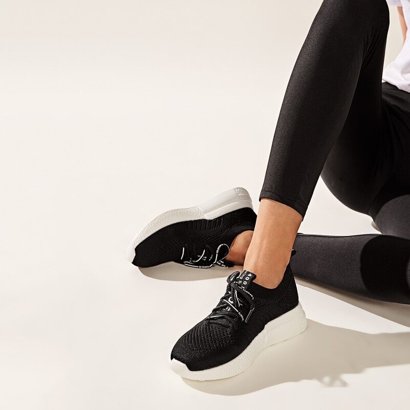 

Lace-up Front Knit Trainers, Black