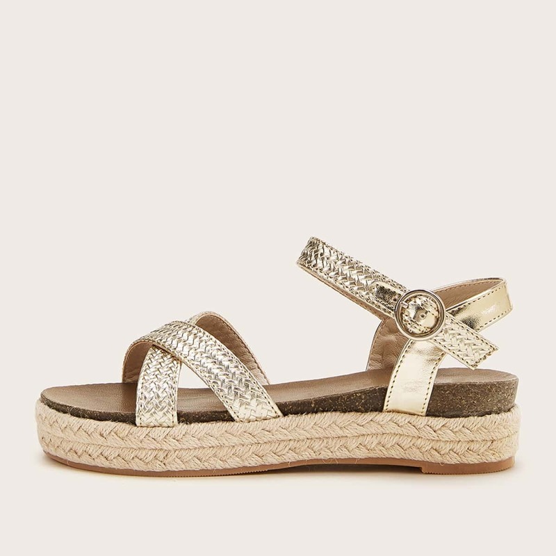 

Metallic Cross Strap Espadrille Wedges, Multicolor